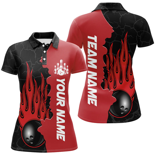 Red Flame Bowling Polo Shirt Men & Women Custom Bowling Team League Jerseys BDT471