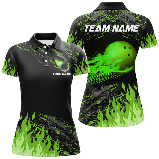 Green Flame Bowling Polo Shirts Men And Women Custom Bowling Team Jersey Unisex Uniform Bowlers BDT523