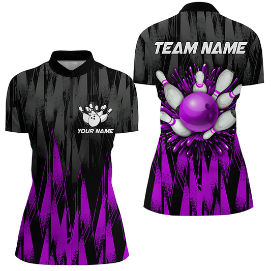 Unisex Bowling Team Jerseys Custom Purple Bowling Quarter Zip Shirt For Men & Women BDT458