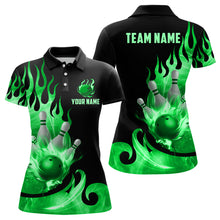 Load image into Gallery viewer, Custom Black & Green Bowling Shirts For Men & Women Flame Bowling Team Jersey Polo BDT536