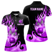 Load image into Gallery viewer, Custom Black & Purple Bowling Shirts For Men & Women Flame Bowling Team Jersey Polo BDT536