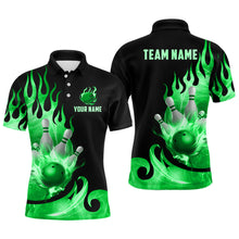 Load image into Gallery viewer, Custom Black & Green Bowling Shirts For Men & Women Flame Bowling Team Jersey Polo BDT536