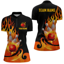 Load image into Gallery viewer, Custom Black & Orange Bowling Shirts For Men & Women Flame Bowling Team Jersey Quarter-Zip BDT536