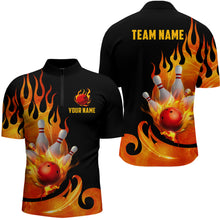 Load image into Gallery viewer, Custom Black & Orange Bowling Shirts For Men & Women Flame Bowling Team Jersey Quarter-Zip BDT536