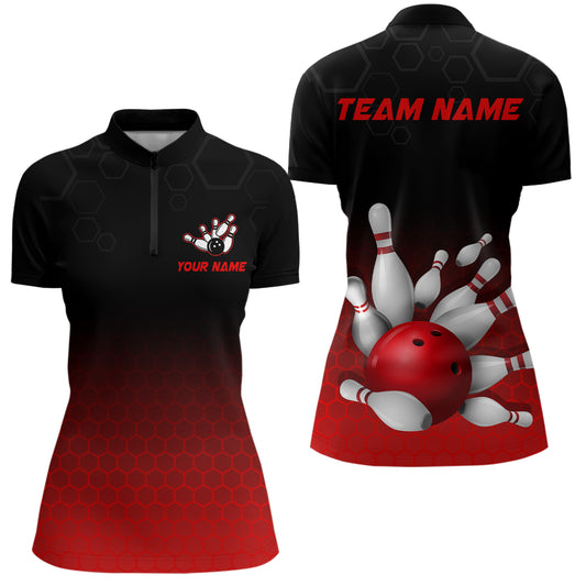 Personalized Red Bowling Shirt for Men & Women Bowling Team Jersey Bowling Quarter-Zip BDT555