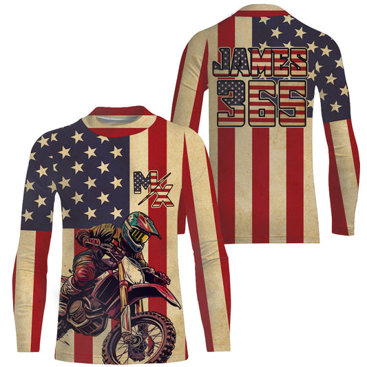 American Flag Motocross Jersey Youth Men Women UPF30+ Custom MX Dirt Bike Shirts MX Motorcycle PDT705