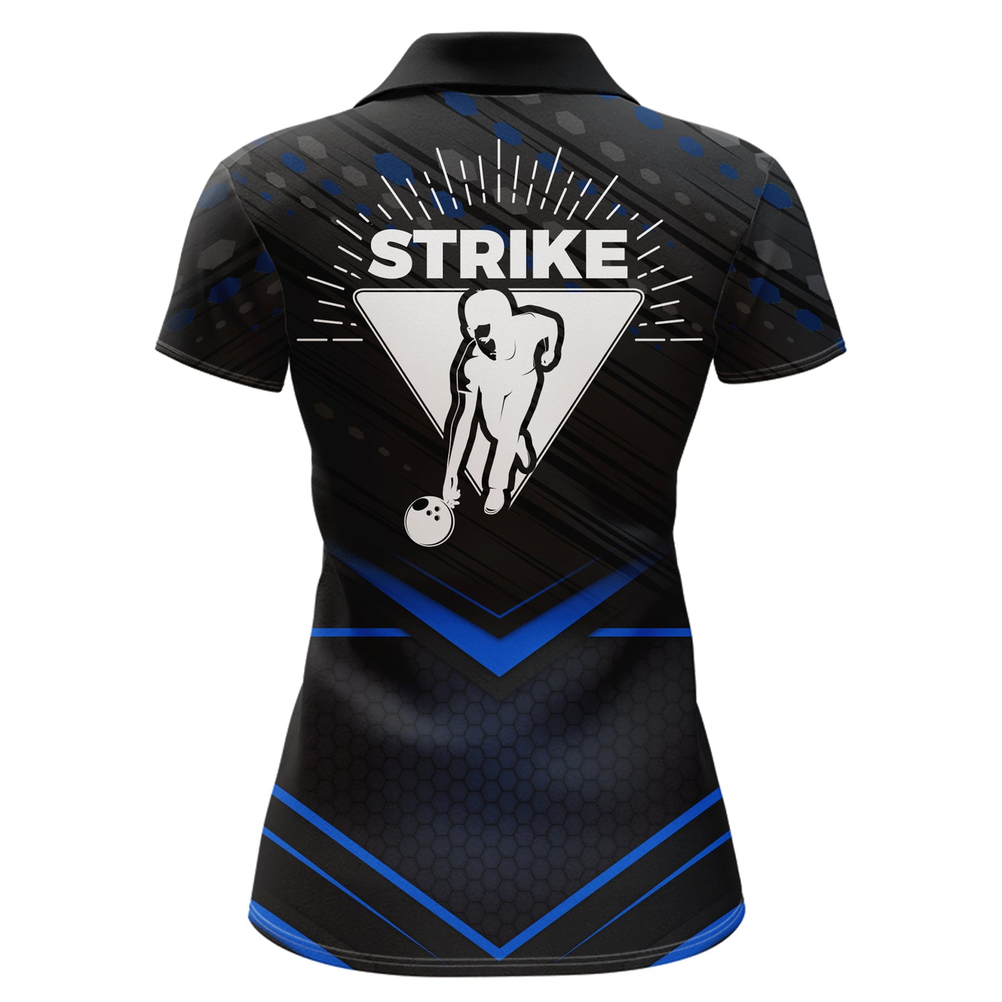Strike Bowling Shirt for Women Personalized Bowling Jersey Blue&Black Bowling Polo Shirt BDT259