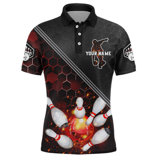 Red&Black Bowling Jersey Flame Bowling Polo Shirt For Men Custom Bowling Team Shirt BDT299