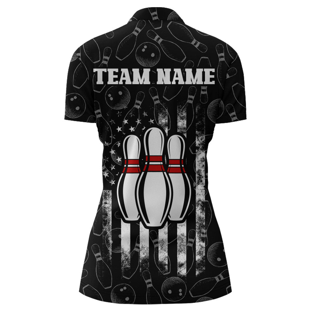American Bowling Jersey Women Patriotic Bowling Team Shirt Custom Bowling Quarter-Zip Shirt BDT358