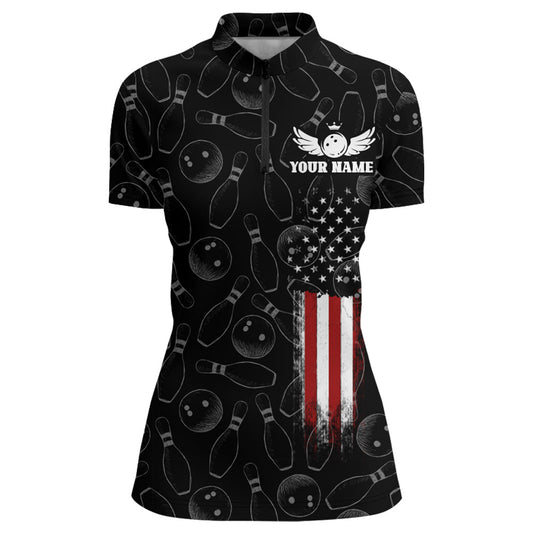 American Bowling Jersey Women Patriotic Bowling Team Shirt Custom Bowling Quarter-Zip Shirt BDT358
