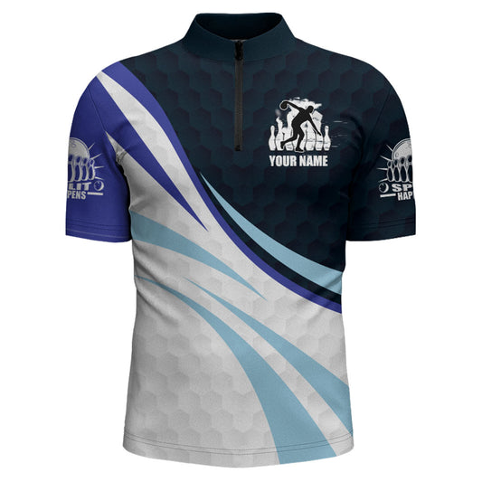 Black&Blue Bowling Jersey For Men Personalized Bowling Quarter-Zip Shirt BDT277