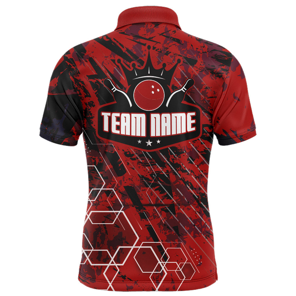Custom Black&Red Bowling Shirt For Men Personalized Bowling Team Jersey Bowling Polo Shirt BDT323