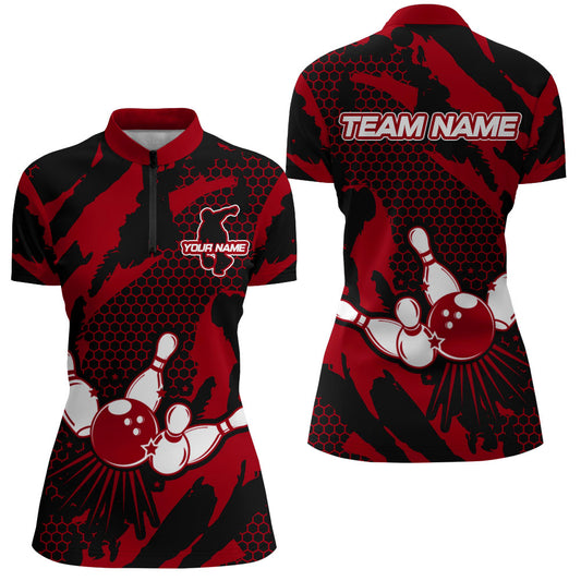 Bowling Jerseys For Women Custom Bowling Quarter-Zip Shirt Team League Bowling Shirts BDT326