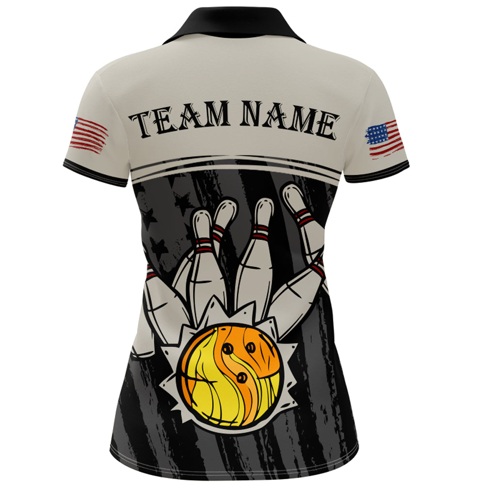 American Flag Bowling Jersey For Women Patriotic Bowling Shirt Team League Bowling Polo Shirt BDT310