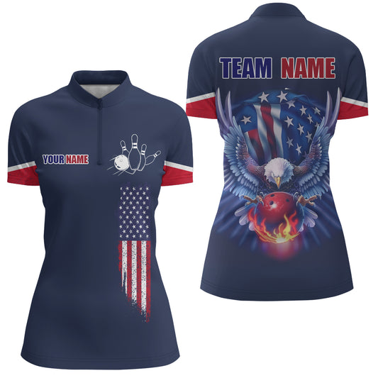 American Bowling Quarter-Zip Shirt For Men & Women Custom Eagle Bowling Team Jersey Navy BDT539