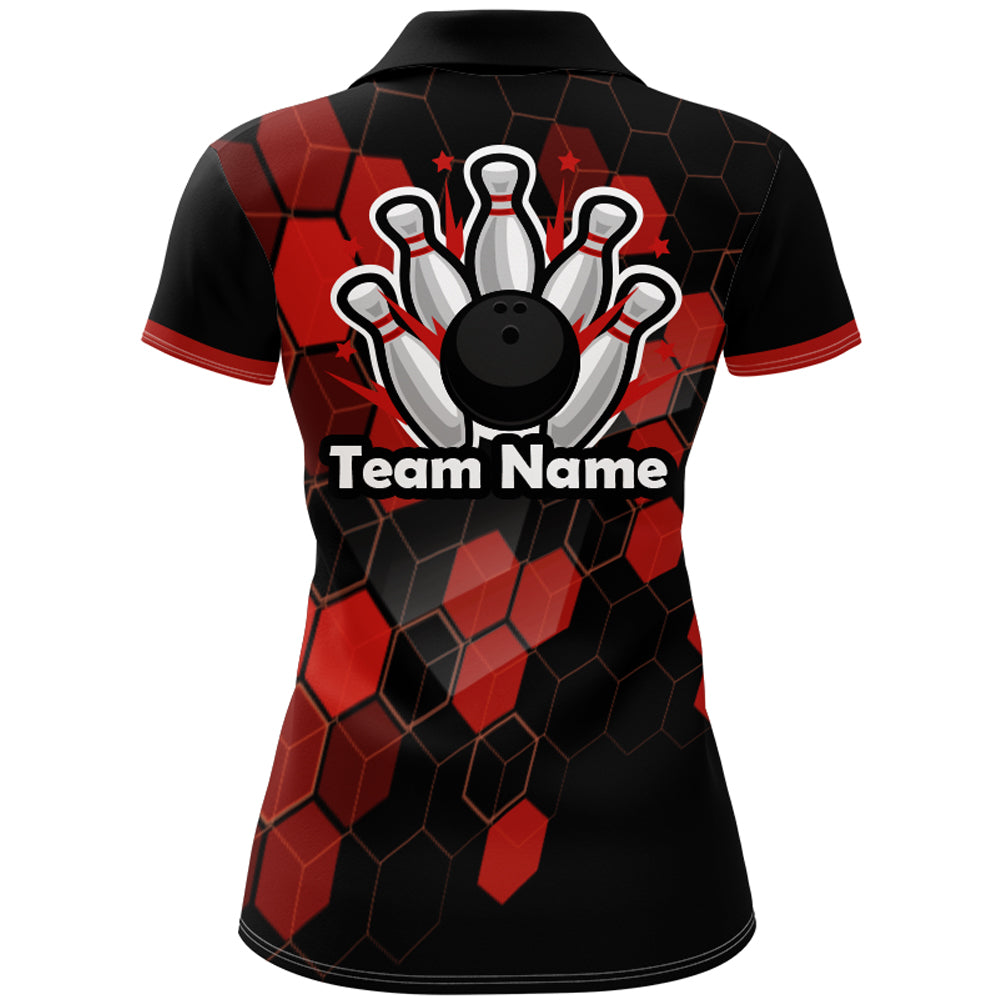 Black&Red Bowling Jersey Women Bowling Team League Shirt Custom Bowling Polo Shirt BDT315