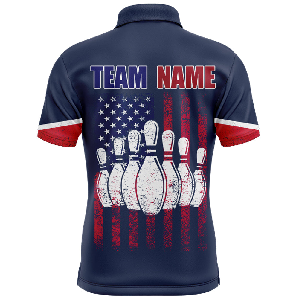 Navy Bowling Polo Shirt For Men Custom American Bowling Team Jersey Patriot Bowling Shirt BDT318
