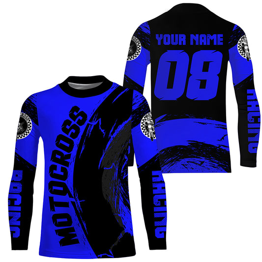 Blue Motocross Jersey Men Kid Women UPF30+ Custom Dirt Bike Shirt Extreme MX Racing Off-Road PDT607