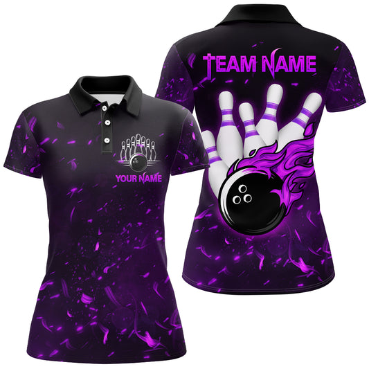Personalized Purple Bowling Jersey Men Women Flame Bowling Polo Shirt Bowling Shirt BDT424