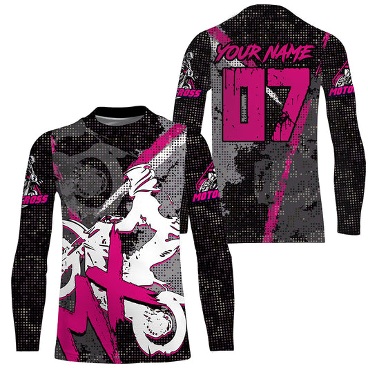 Kid Men Women Custom Pink Motocross Off-Road Jersey UPF30+ Extreme MX Dirt Bike Shirt Motorcycle PDT614
