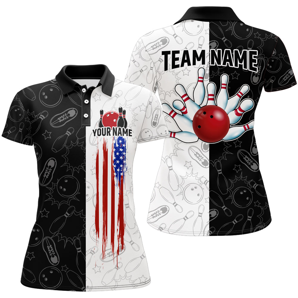 Black&White Bowling Shirt Men & Women Custom Patriotic Bowling Team Jersey Bowling Polo BDT561