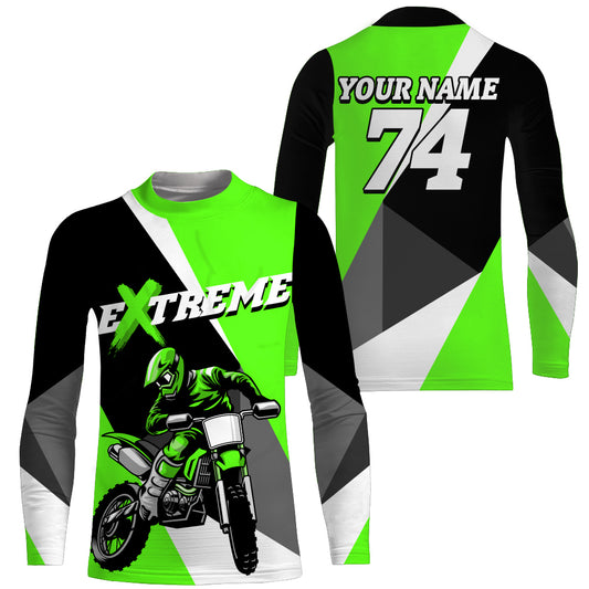 Kid Men Women Dirt Bike Jersey Green Upf30+ Custom Motocross Shirt Motorcycle Racing PDT676