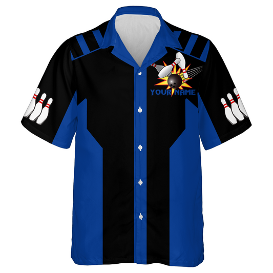 Black&Blue Bowling Shirt For Men & Women Custom Retro Bowling Jersey Hawaiian Bowling League Shirt BDT351
