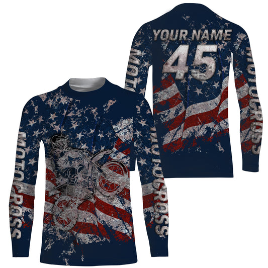 Custom Motocross Jersey Kid Men UPF30+ US Flag Dirt Bike Shirt MX Racing Off-Road Motorcycle PDT624