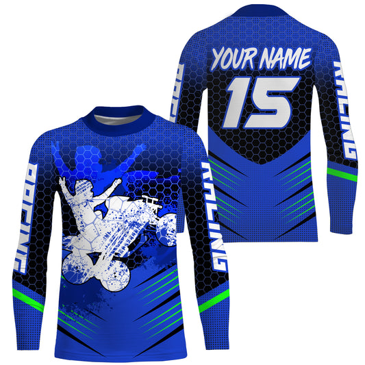 Blue ATV Motocross Jersey UPF30+ Custom Adult Youth Quad Bike Off-Road Jersey MX Shirt Freestyle PDT646
