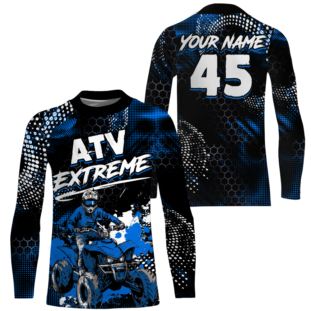 Blue ATV Motocross Jersey Kid Men Women UPF30+ Custom Quad Bike Shirt Off-Road PDT843