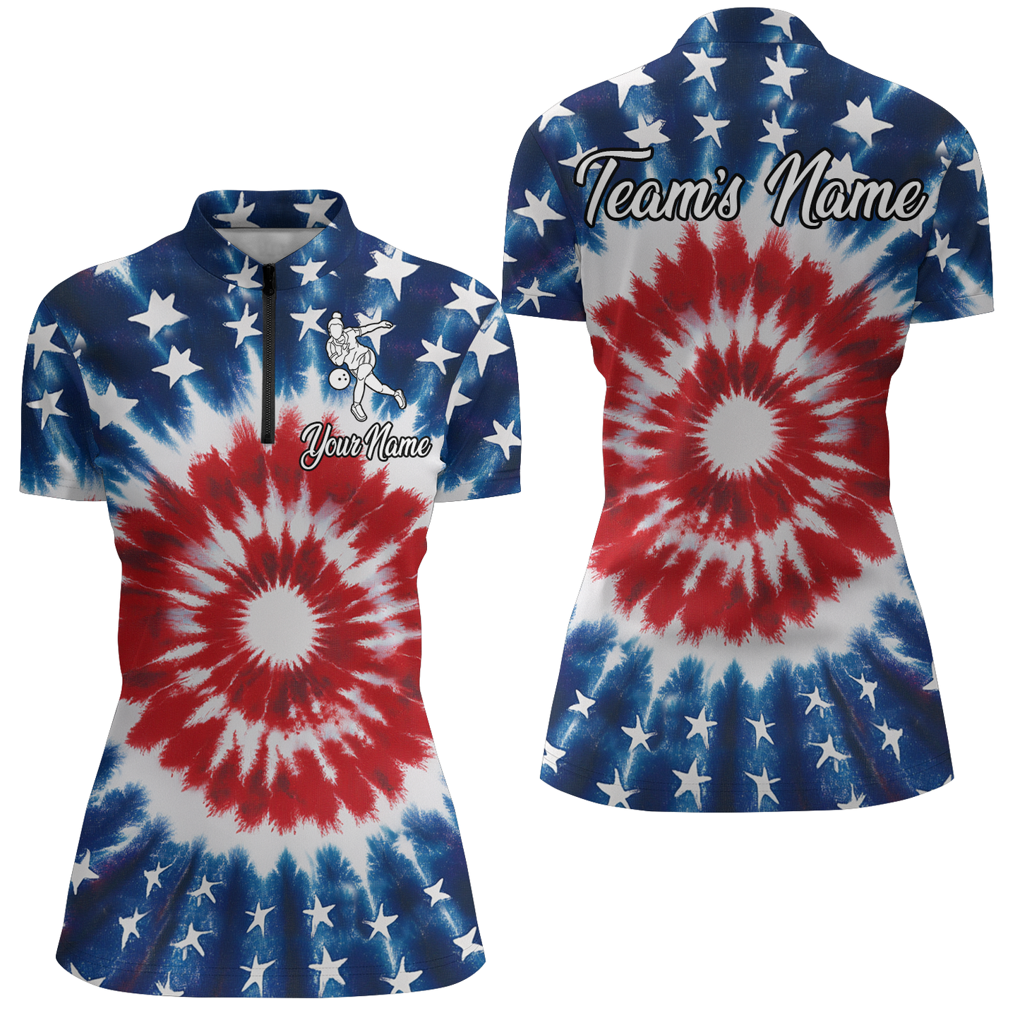 Custom American Bowling 1/4 Zip Shirt For Men & Women Tie Dye Bowling Team Jersey Patriotic BDT543