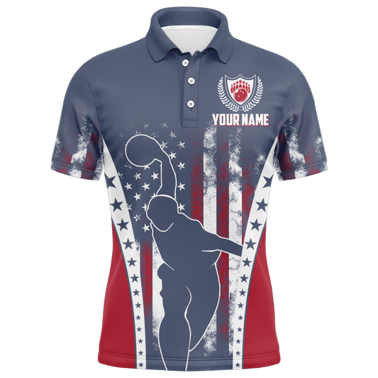 American Bowling Jersey For Men Custom Navy Bowling Shirt Team Bowling Polo Shirt BDT316