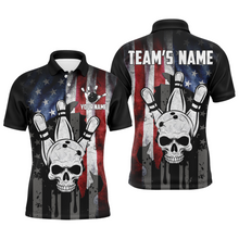Load image into Gallery viewer, Personalized Skull Bowling Shirt for Men, Custom Team's Name American Flag Cool Bowler Jersey NBP128