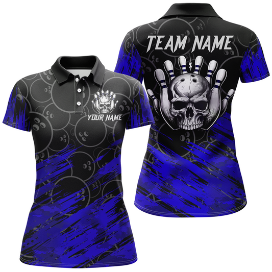 Blue Skull Bowling Polo Shirt for Men & Women Custom Funny Bowling Team Jersey BDT470