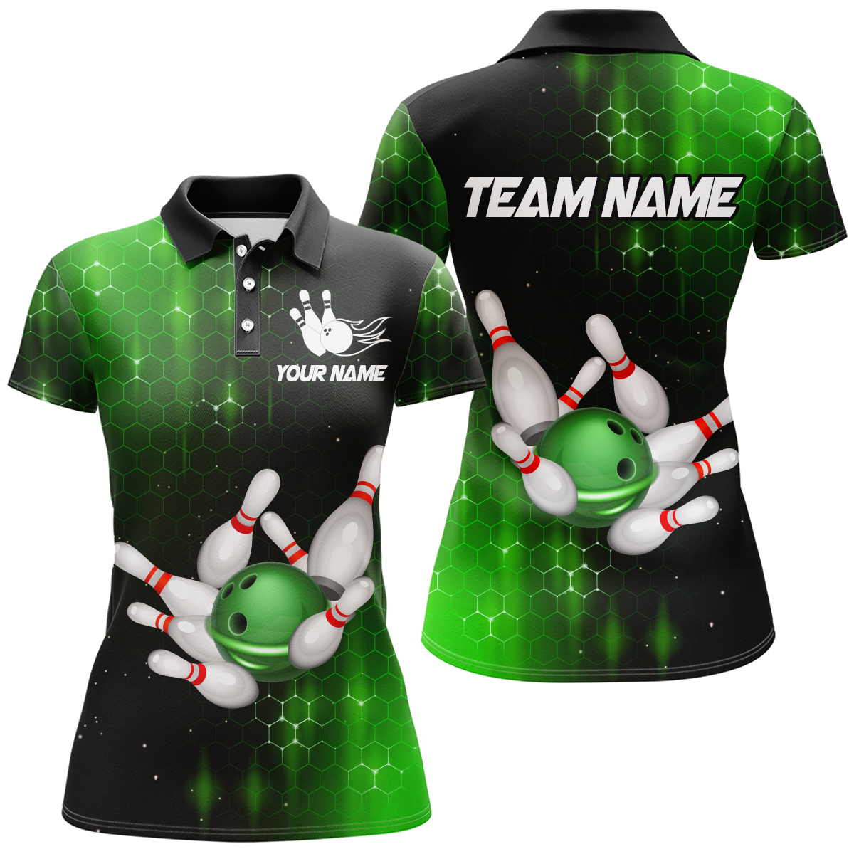Personalized Green Bowling Shirts Men Women Bowling Team Jersey Bowling Polo Shirt BDT488