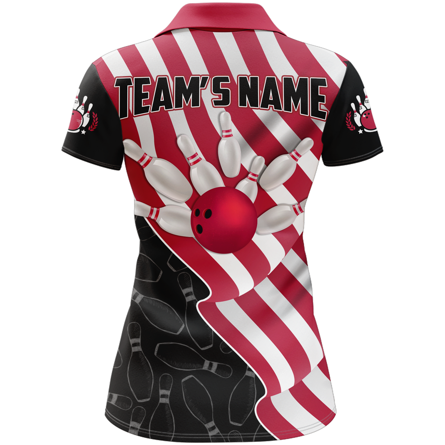 American Flag Bowling Shirts Women Team Bowling Jersey Custom Black Bowling Polo Shirt BDT372