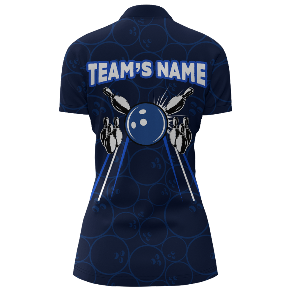 Custom Bowling Quarter-Zip Shirt For Women Navy Bowling Team Jersey Couple Bowling Shirt BDT342