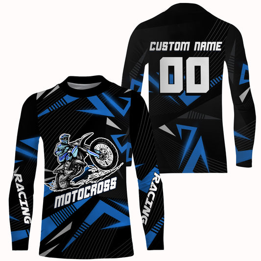 Kid Men Women Dirt Bike Jersey Custom UPF30+ Youth Blue Motocross Shirt Off-Road MX Motorcycle PDT632