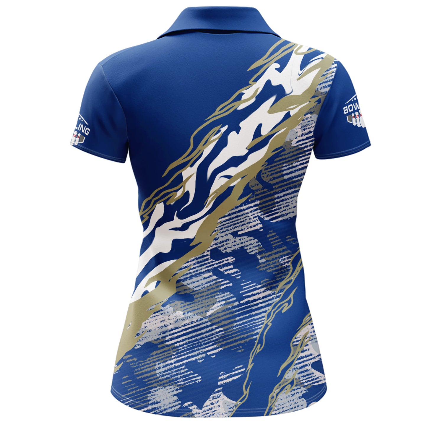 Custom Bowling Shirt for Women Blue Camo Bowling Jersey Flame Bowling Polo Shirt BDT261