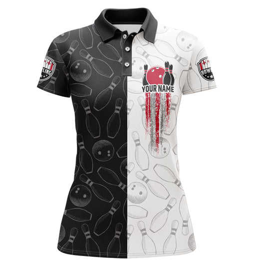 American Bowling Shirts Women Black&White Bowling Team Jersey Custom Bowling Polo Shirt BDT359