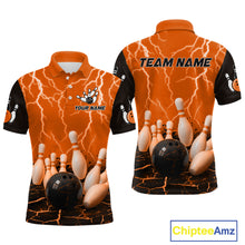 Load image into Gallery viewer, Orange Thunder Lightning & Lava Bowling Shirt for Men Women Team Bowling Jersey MBL92