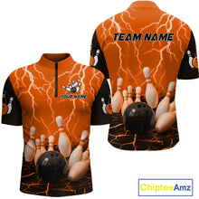 Load image into Gallery viewer, Orange Thunder Lightning & Lava Bowling Shirt for Men Women Team Bowling Jersey MBL92
