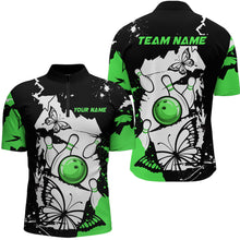 Load image into Gallery viewer, Custom Green Butterflies Bowling Shirt for Men Women Team Bowling Polo&Quater Zip MBL76