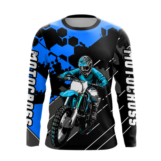 Motocross Racing Jersey Blue Upf30+ Motorcycle Dirt Bike Jersey Off-Road Shirt Men Kid Women XM298