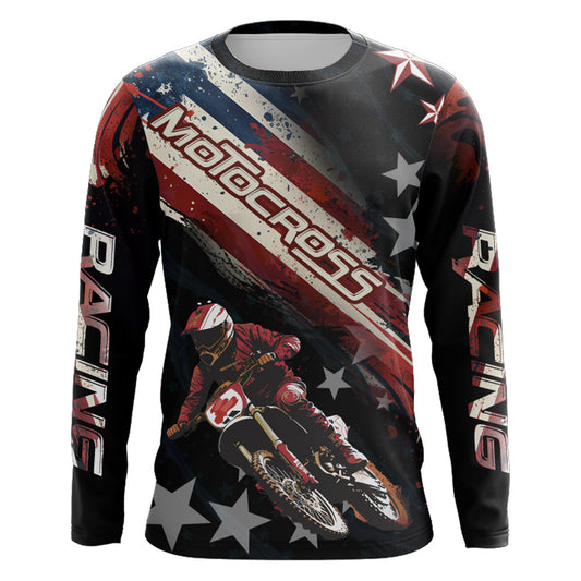 American Flag Motocross Racing Jersey UPF30+ Youth Dirt Bike Shirt Kid Women Men Patriotic XM98