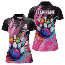 Load image into Gallery viewer, Custom Pink Bowling Shirt for Women Men Bowling Water Color Bowling Polo & 1/4 Zip Shirts MBL37
