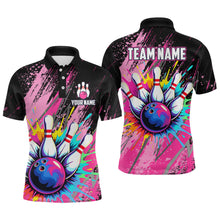 Load image into Gallery viewer, Custom Pink Bowling Shirt for Women Men Bowling Water Color Bowling Polo & 1/4 Zip Shirts MBL37