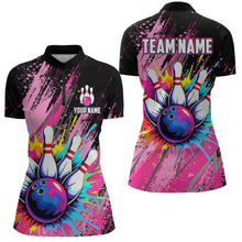 Load image into Gallery viewer, Custom Pink Bowling Shirt for Women Men Bowling Water Color Bowling Polo & 1/4 Zip Shirts MBL37