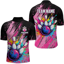 Load image into Gallery viewer, Custom Pink Bowling Shirt for Women Men Bowling Water Color Bowling Polo & 1/4 Zip Shirts MBL37