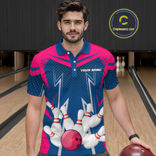 Load image into Gallery viewer, Pink&Blue Bowling Shirts for Men Women Team Personalized Bowling Polo and Quarter Zip MBL112
